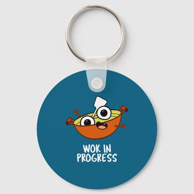 Wok In Progress Funny Cooking Pun  Keychain (Front)