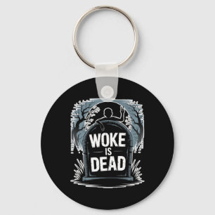 Woke Is Dead Halloween Graveyard Retro Horror Zomb Keychain