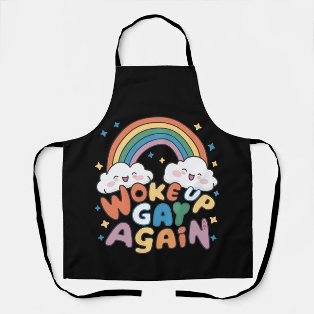 Woke Up Gay Again LGBT Pride Month Groovy  Apron (Front)
