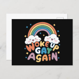 Woke Up Gay Again LGBT Pride Month Groovy  Postcard