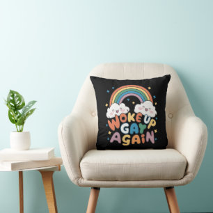 Woke Up Gay Again LGBT Pride Month Groovy  Throw Pillow