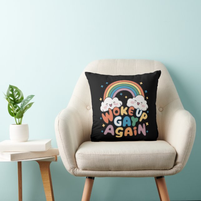 Woke Up Gay Again LGBT Pride Month Groovy  Throw Pillow (Chair)