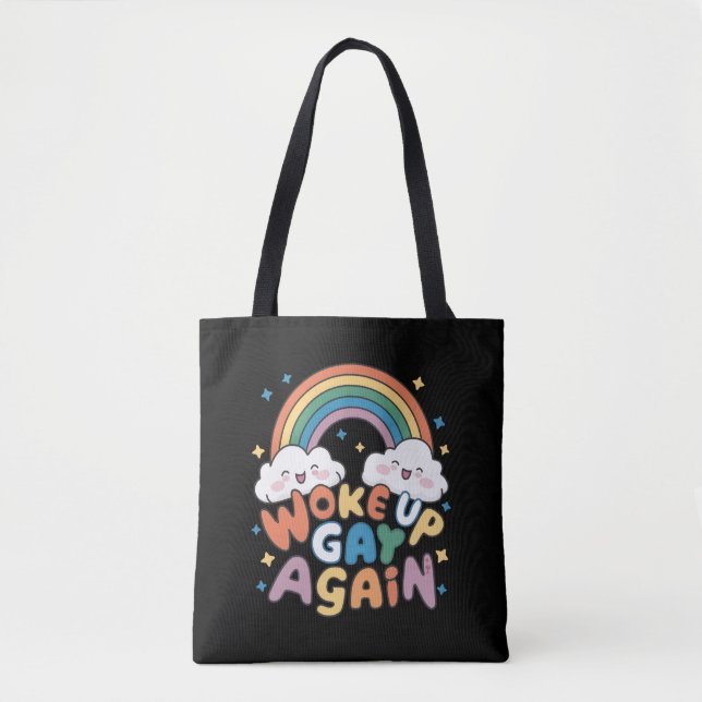 Woke Up Gay Again LGBT Pride Month Groovy  Tote Bag (Front)