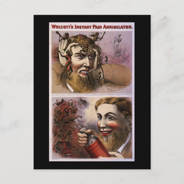 Wolcott's instant pain annihilator postcard (Front)