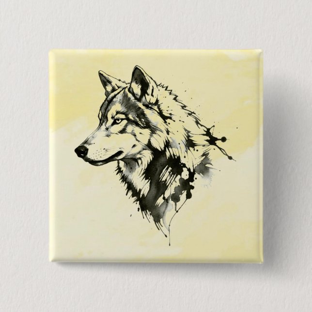 Wolf 2 Inch Square Button (Front)