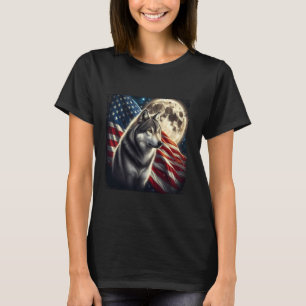 Wolf 4th of July American Flag Alpha Wolf Under Mo T-Shirt