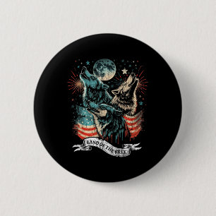 Wolf 4th Of July American Flag Howling America Moo 2 Inch Round Button