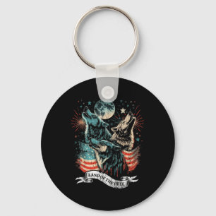 Wolf 4th Of July American Flag Howling America Moo Keychain