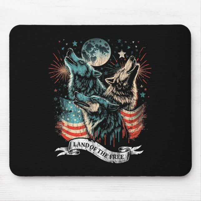 Wolf 4th Of July American Flag Howling America Moo Mouse Pad (Front)