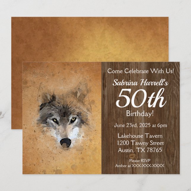 Wolf 50th Birthday Party Invitation (Front/Back)