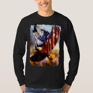Wolf American Flag Independence Patriotic 4th Of J T-Shirt
