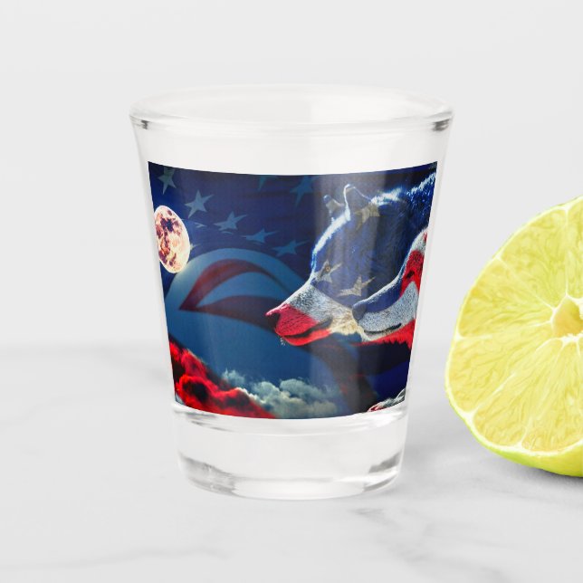 Wolf American Flag Shot Glass (Front)