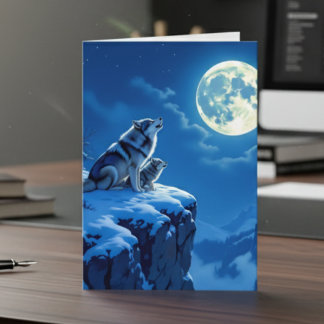 Wolf and Baby Cub Howling Father's Day Card