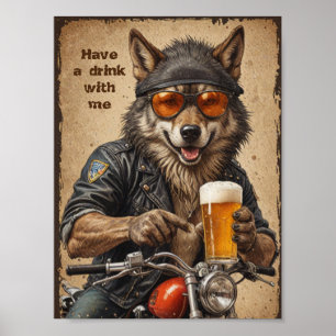 Wolf and beer poster