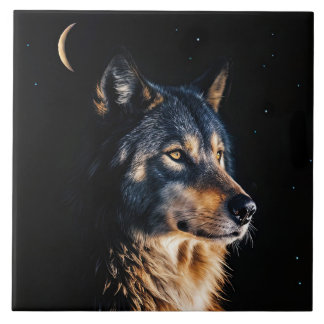 Wolf and Crescent Moon Mystical Tile