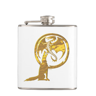 Wolf and Dragon gold white wrapped flask
