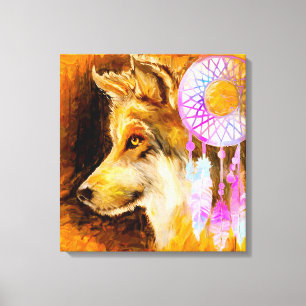 Wolf and Dreamcatcher Canvas Print