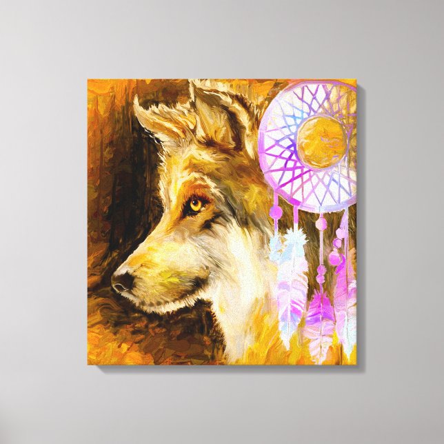 Wolf and Dreamcatcher Canvas Print (Front)