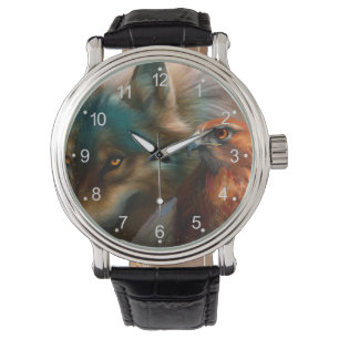 Wolf and eagle painting watch