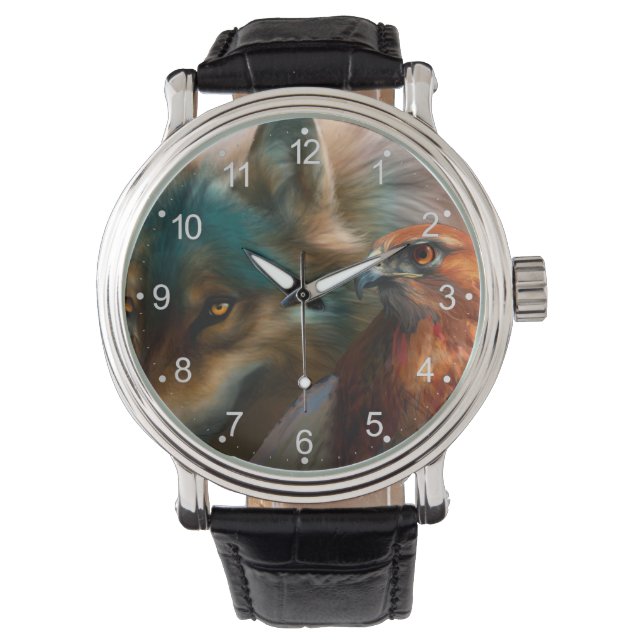 Wolf and eagle painting watch (Front)