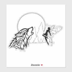 Wolf and Fairy Custom-Cut Vinyl Sticker
