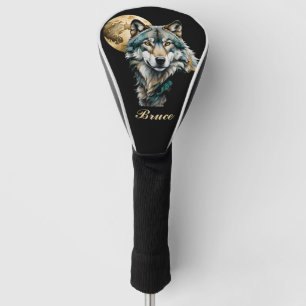 Wolf and Gold Moon *Personalize* Golf Head Cover