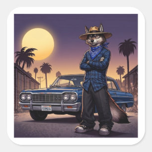 Wolf And Lowrider Square Sticker