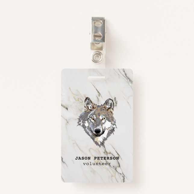 Wolf And Marble Stone Badge (Front with Clip)