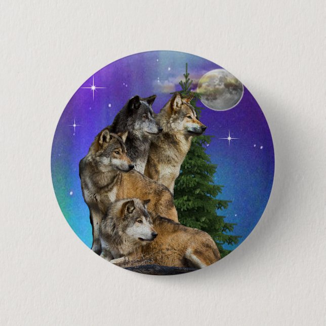 Wolf and Moon 2 Inch Round Button (Front)