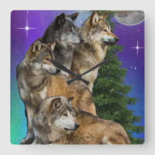 Wolf and Moon Acrylic Wall Clock