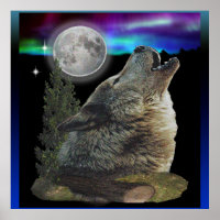 Wolf and moon howling poster