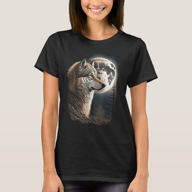 Wolf and Moon Illustration T-Shirt (Front)