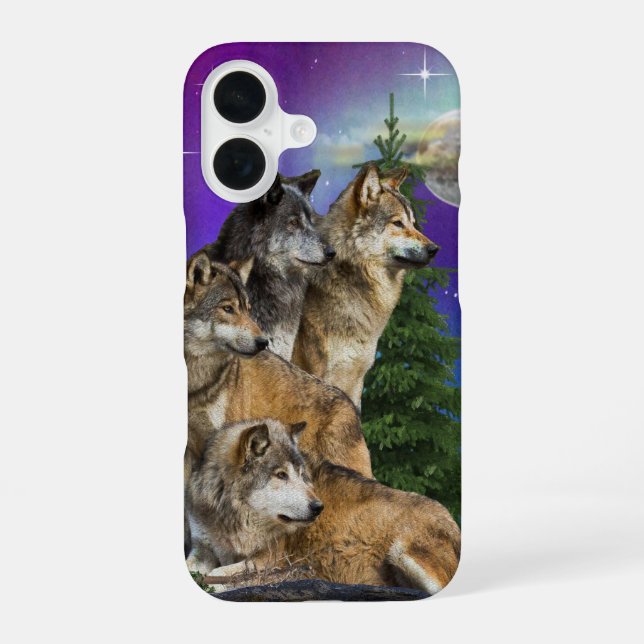 Wolf and Moon iPhone 16 Case (Back)