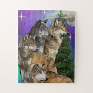 Wolf and Moon Jigsaw Puzzle