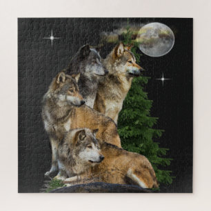 Wolf and Moon Jigsaw Puzzle