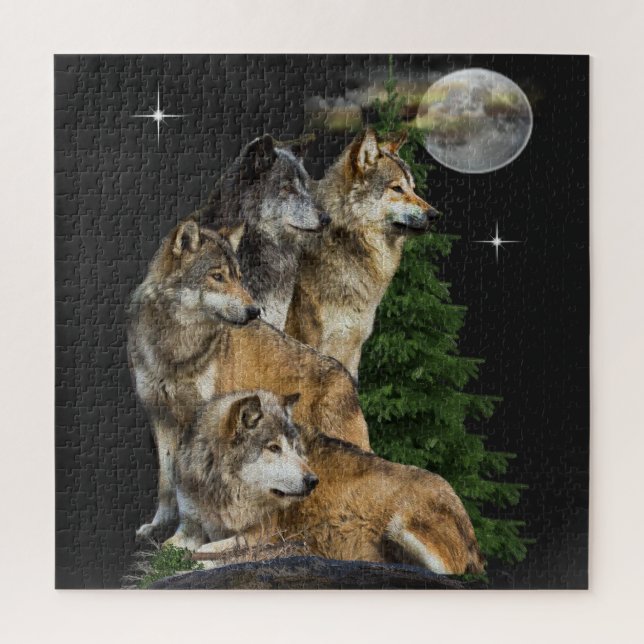 Wolf and Moon Jigsaw Puzzle (Vertical)