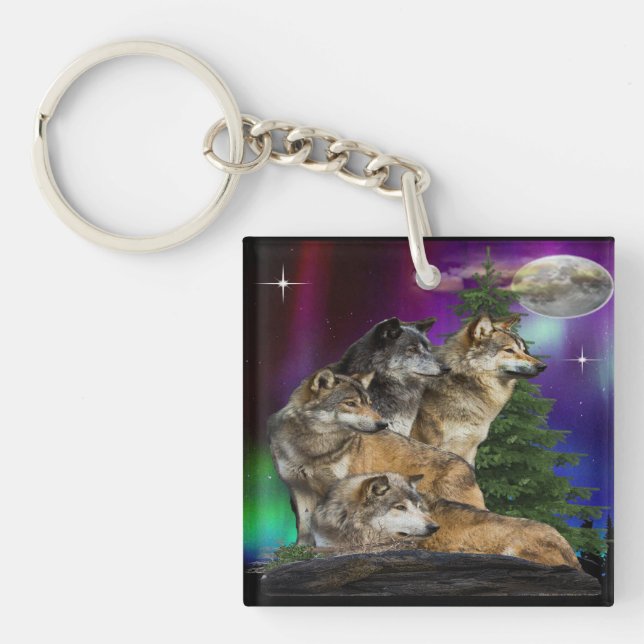 Wolf and Moon Keychain (Front)