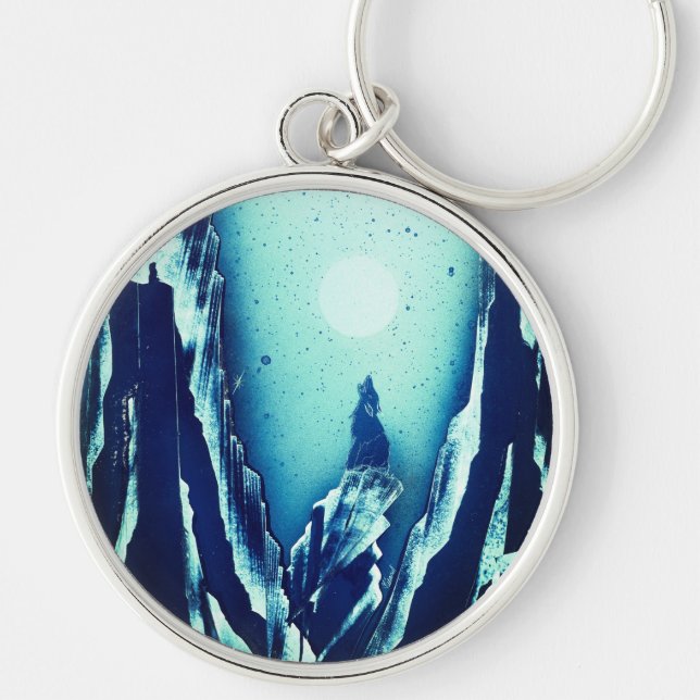 Wolf and Moon Keychain (Front)