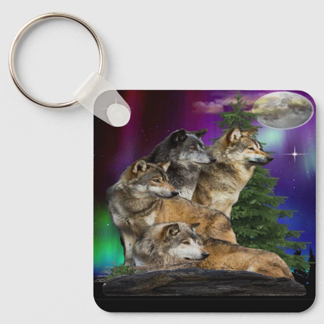 Wolf and Moon Keychain (Front)