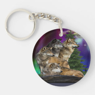 Wolf and Moon Keychain