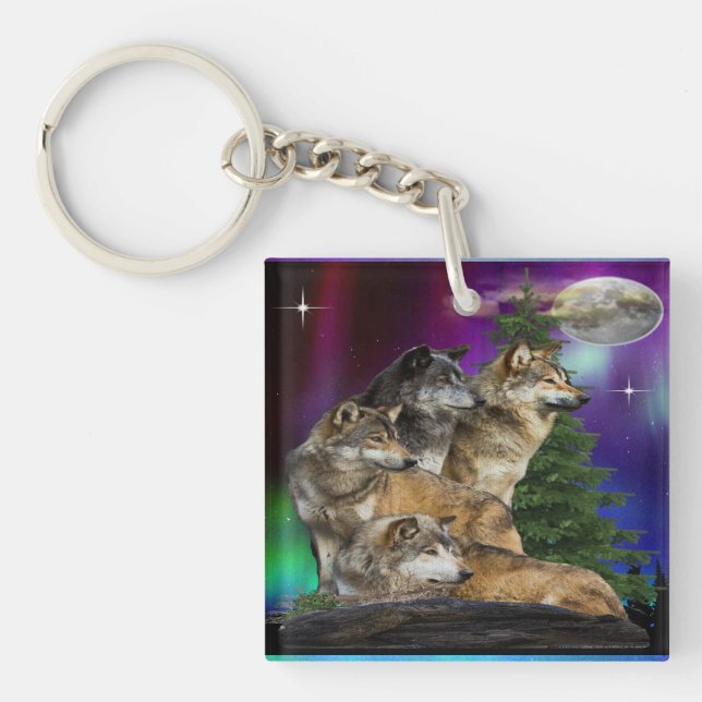 Wolf and Moon Keychain (Front)