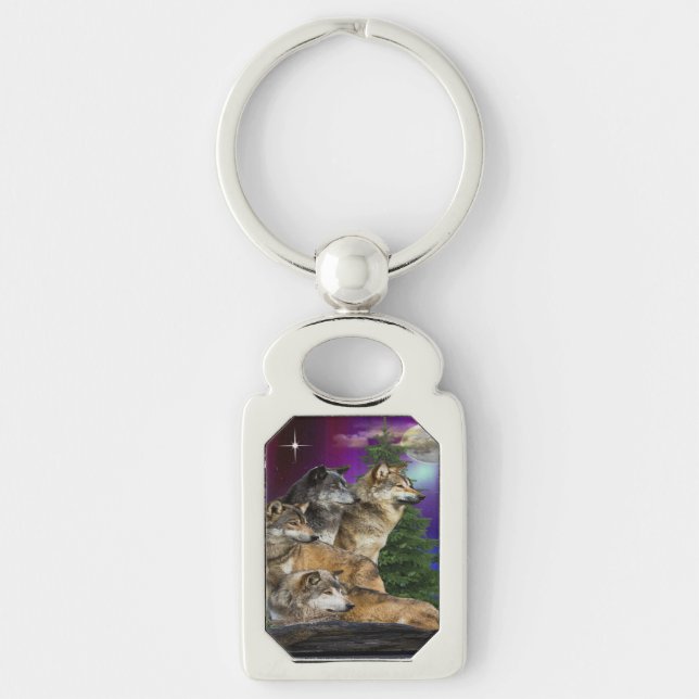Wolf and Moon Keychain (Front)