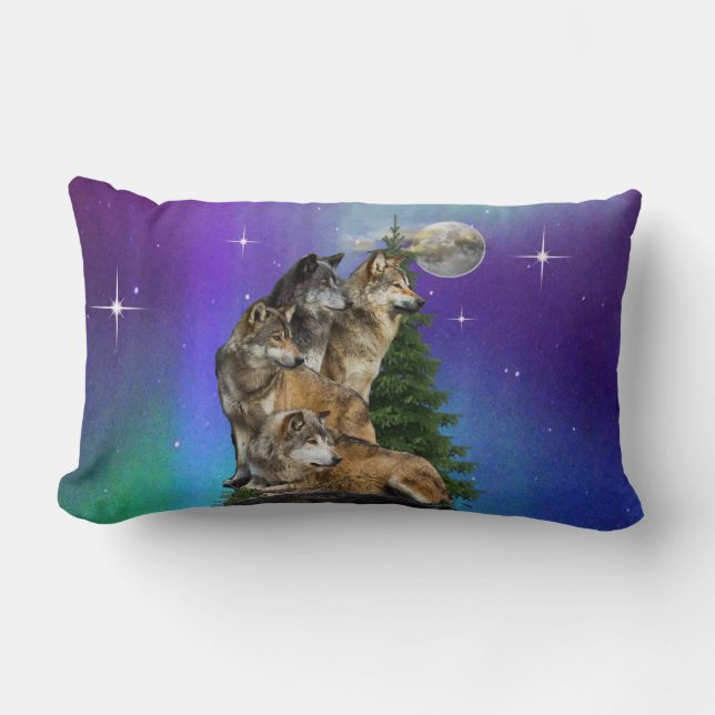 Wolf and Moon Lumbar Pillow (Front)