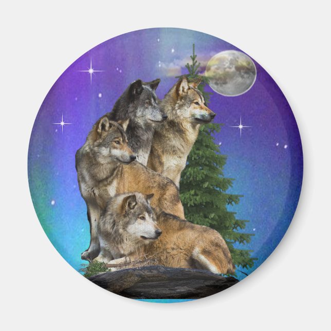 Wolf and moon  magnet (Front)