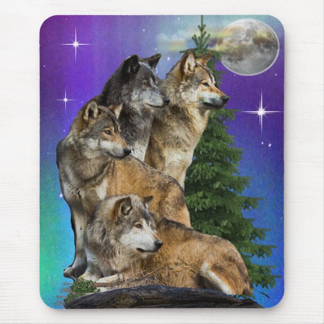 Wolf and Moon Mouse Pad (Front)