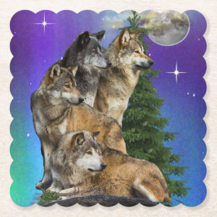 Wolf and Moon Paper Coaster