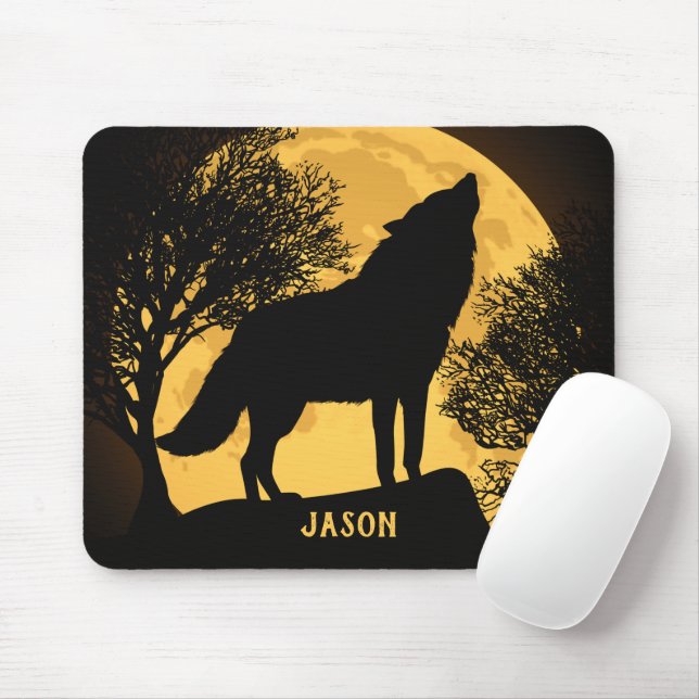 Wolf and Moon Personalized Mouse Pad Mousepad (With Mouse)