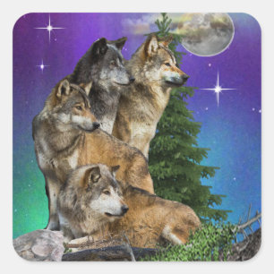 Wolf and Moon Square Sticker