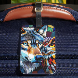 Wolf and Owl Vibrant and Colorful Luggage Tag