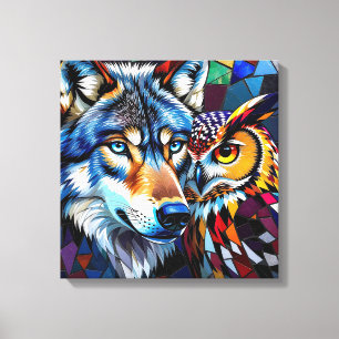 Wolf and Owl Vibrant and Colourful Canvas Print